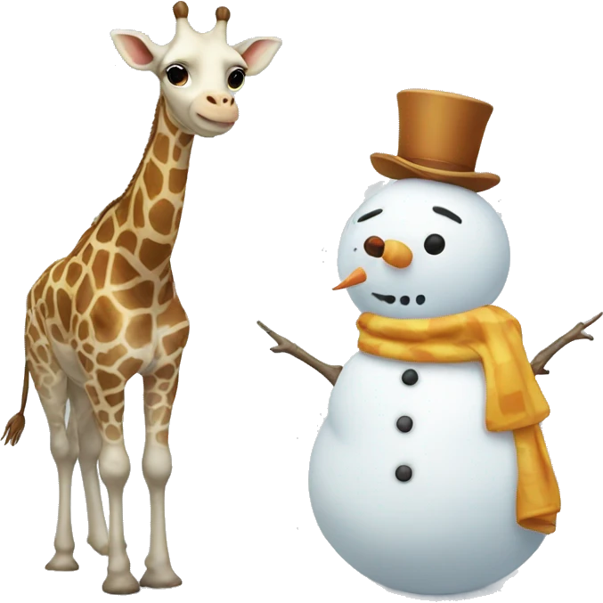 Snowman standing next to little giraffe emoji
