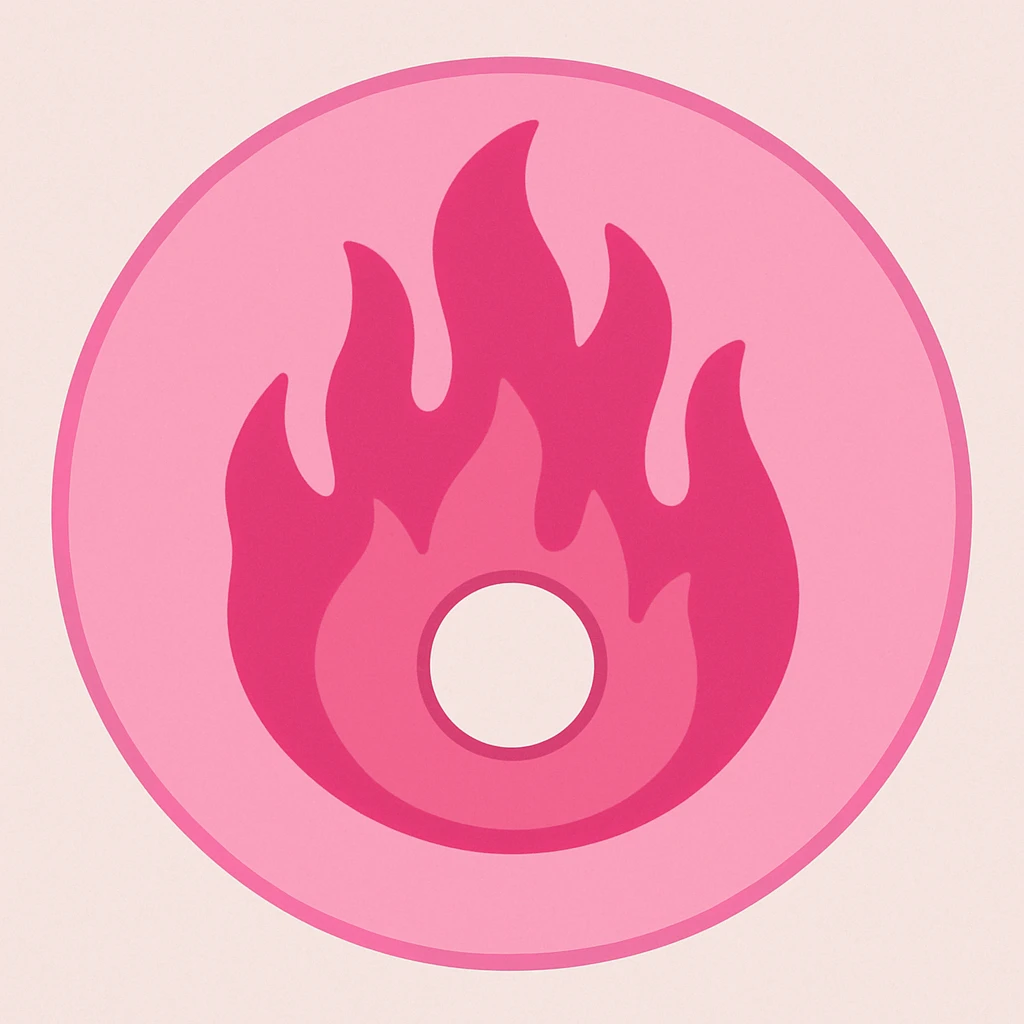 A minimalist CD disc with a subtle fire design, emoji style, pink flames, with wider flames emoji