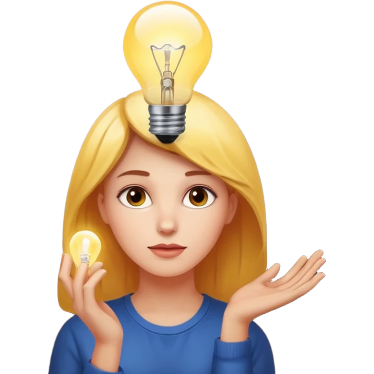 Woman thinking with a light bulb over her head emoji