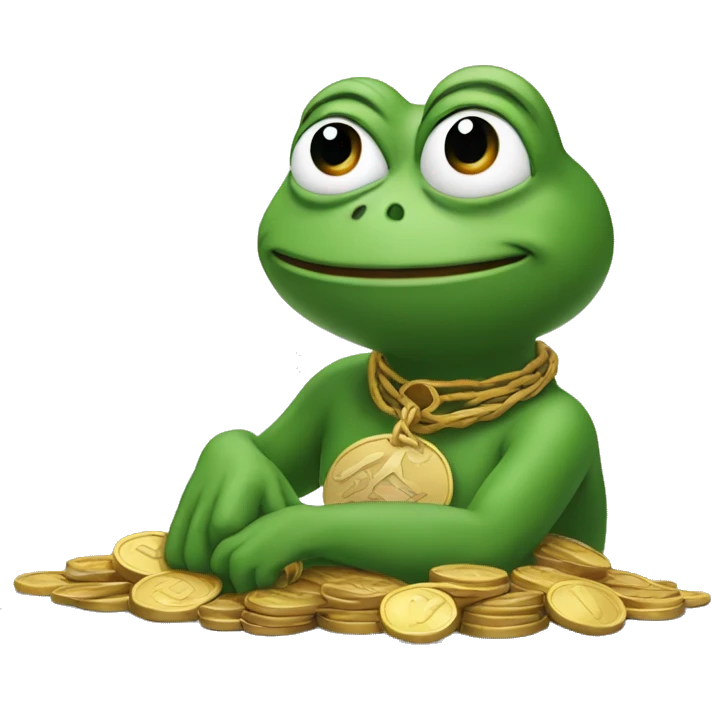 a Pepe sits under a tree of coins emoji