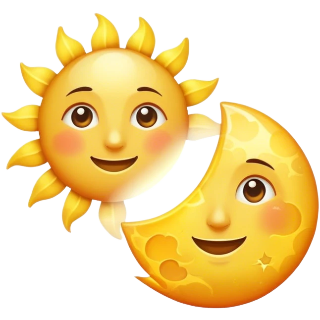 a really bright sun and a moon who shines because of it. the sun is bigger and the moon bright too emoji