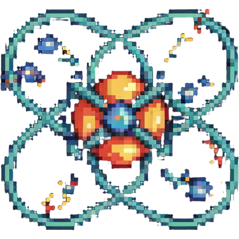 retro pixel art atom with valence electrons orbiting emoji