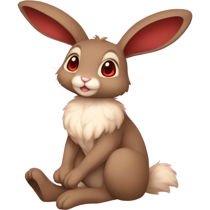 Cute, Anthro, Sona, Dark-Brown, Normal-type-Ground-type Tan-Rabbit-Fakémon with Dark-Red eyes, beige ears, beige belly, beige paws, beige feet, full body emoji