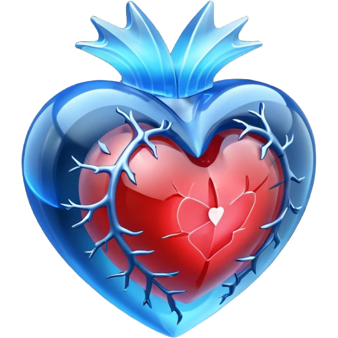 A translucent 3D heart with a sci-fi blue star inside emoji