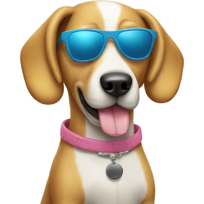 dog wearing clothes and sunglasses on the beach  emoji