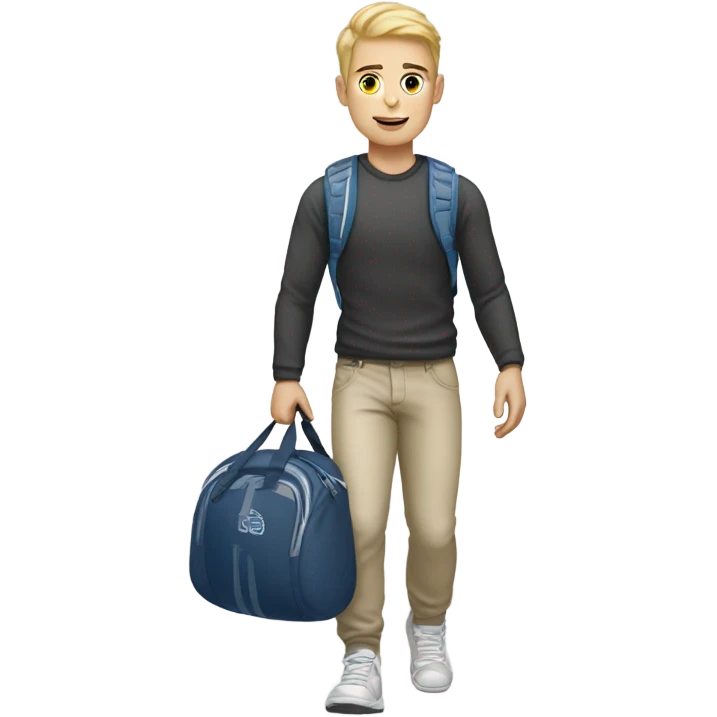 white skin young guy with sport bag  emoji