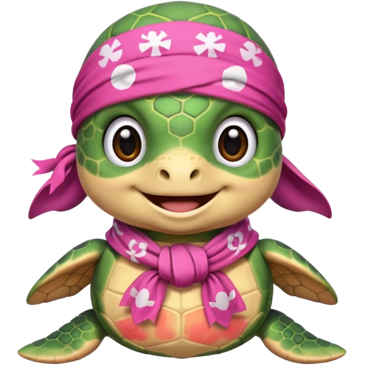 cute sea turtle wearing a pink pirate scarf emoji