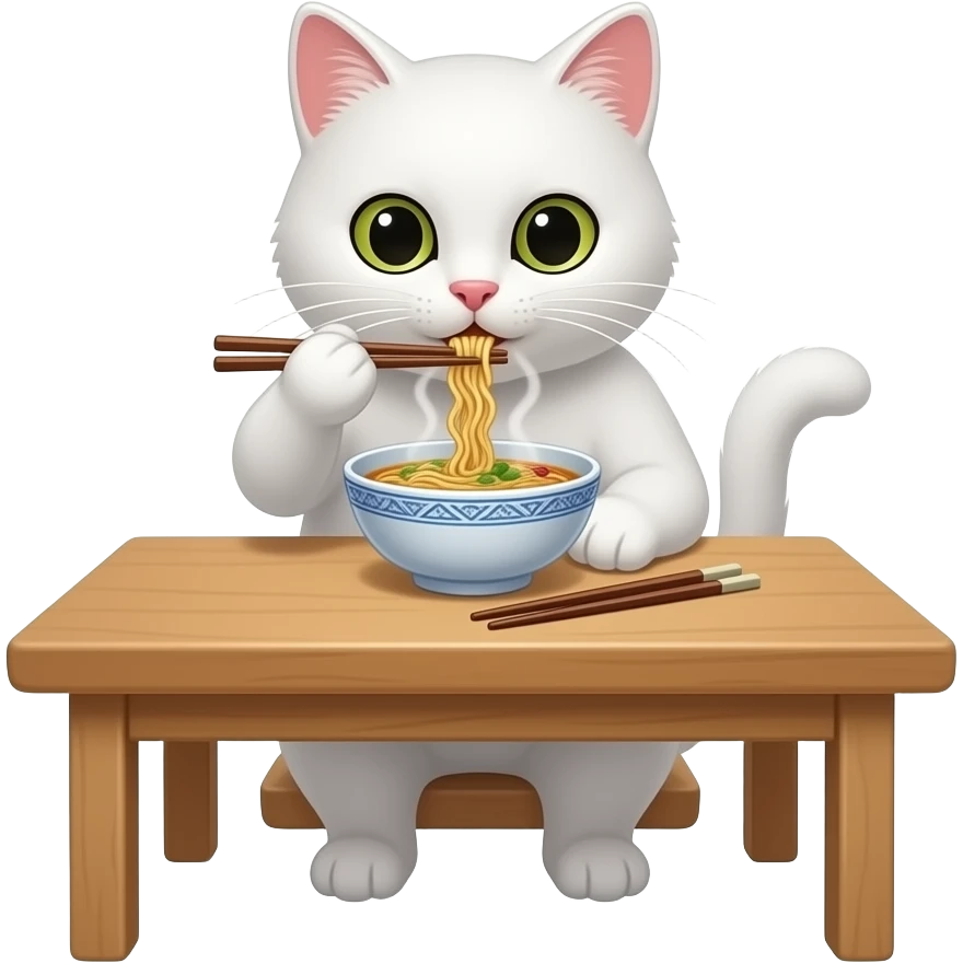 white cat eating ramen emoji