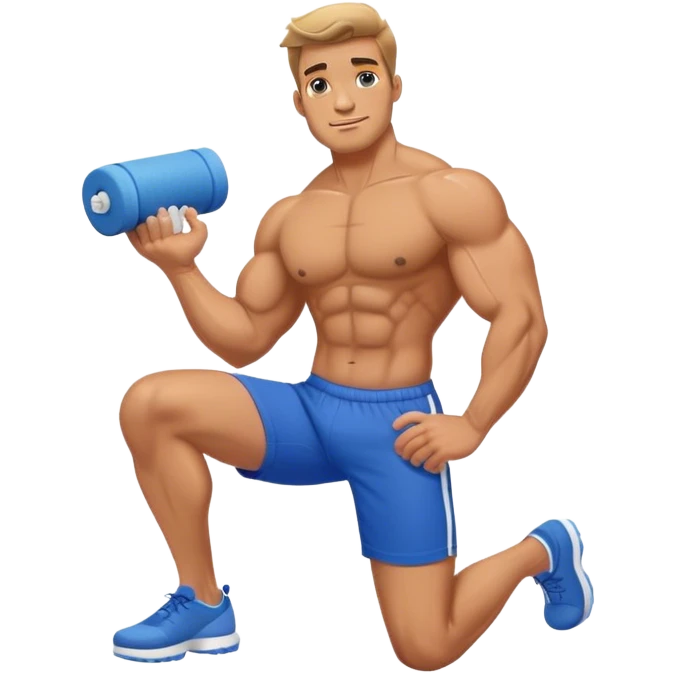 buff guy blue shorts rolling on foam-roller emoji