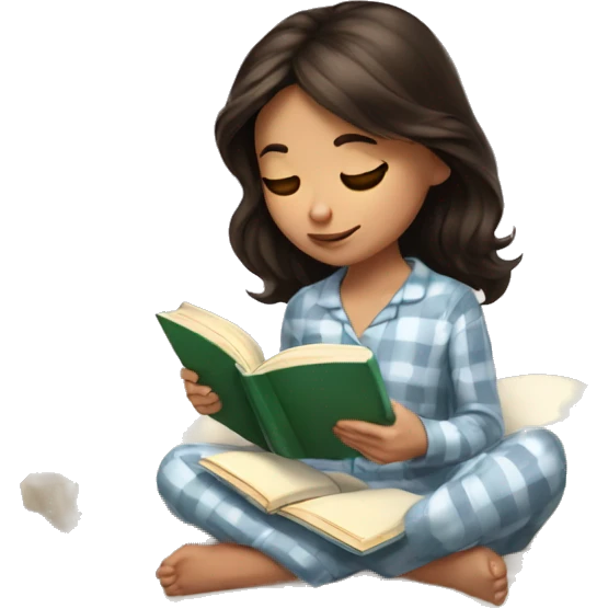 Pretty Brunette girl reading book  in pjs  emoji
