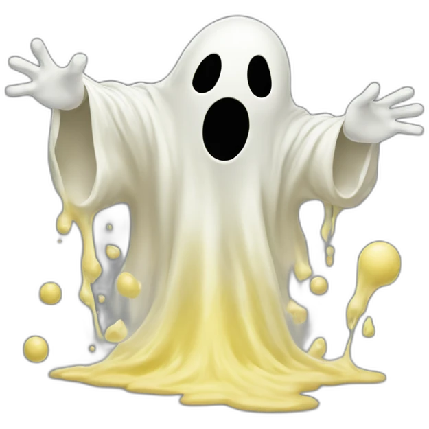 ghost emerging and ejectng a spray of yellowish white milky substance from lower torso in all directions emoji