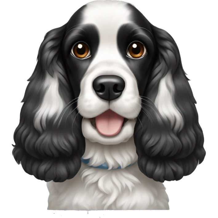 Black and white cocker spaniel with bow smiling emoji