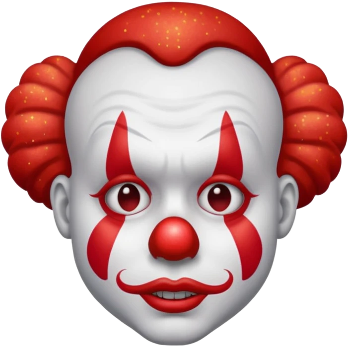 red glitter clown with the sad facial expression emoji