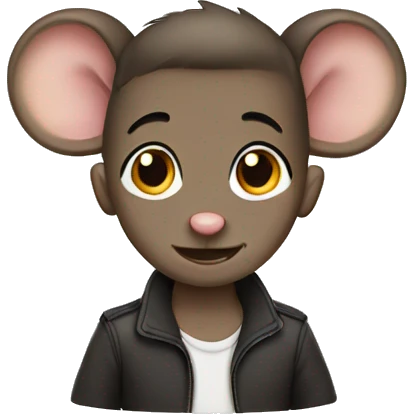 Mouse with dark brown undercut hair emoji