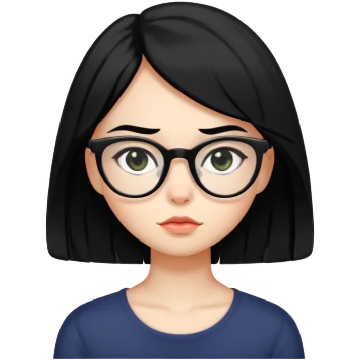 crie emojis de uma garota com cabelo médio um pouco abaixo do ombro e preto, óculos pretos no formato gatinho, boca média, olhos gastando emoji