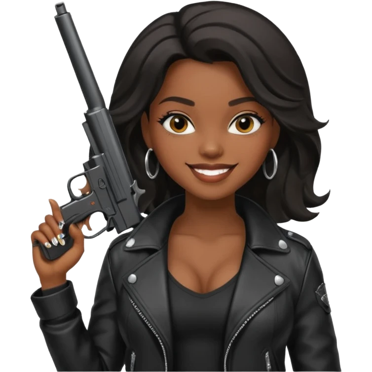 A sexy black female gangster with a gun emoji