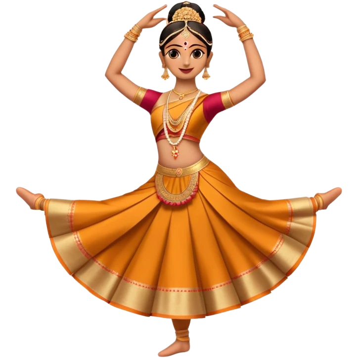 cinematic-realistic-bharatanatyam-dance-emoji,-depicted-as-an-elegant-classical-indian-dance-performance-with-graceful-poses,-intricate-costumes,-and-expressive-hand-gestures,-rendered-with-rich-textures-and-warm-dramatic-lighting, single dancer emoji