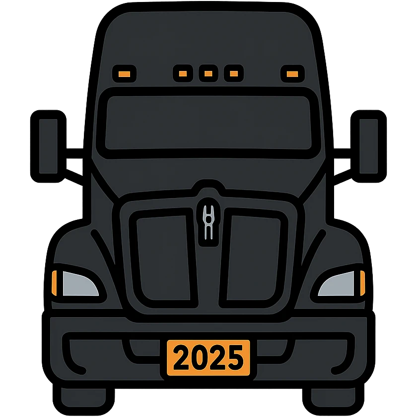 2025 Kenworth T680, black, front view, close-up, detailed vector illustration style emoji