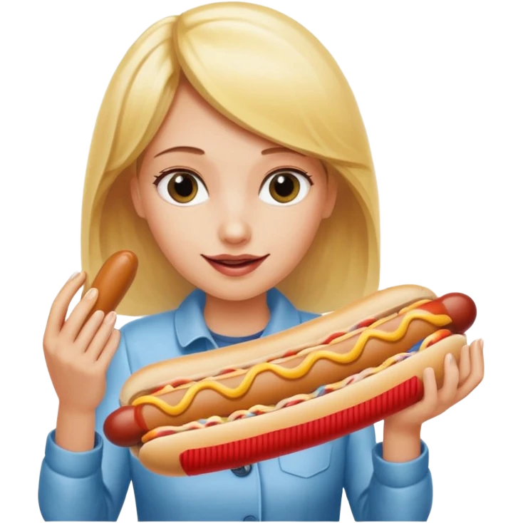 Naked blonde with both hands grabbing hotdog weiner emoji