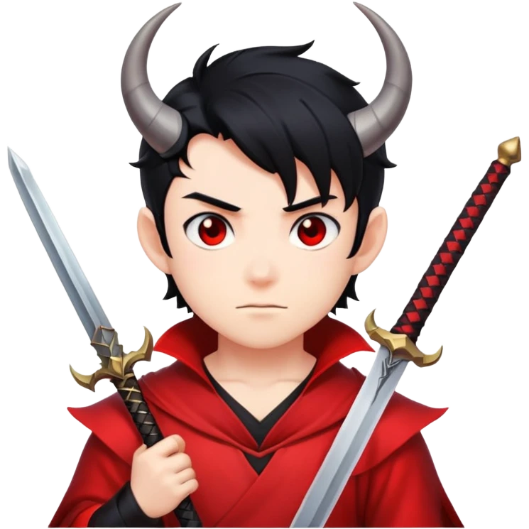 Anime devil boy with black hair, horns, and a sword emoji