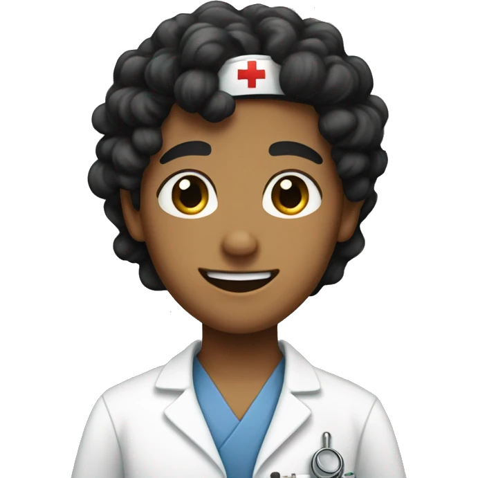 Tan boy with curly black hair vet nurse emoji