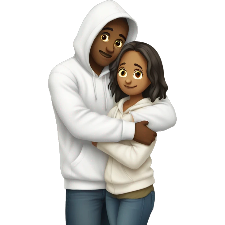 An emoji of a man wearing a white hoodie, standing next to his sister. He is hugging her warmly, showing a close sibling bond emoji