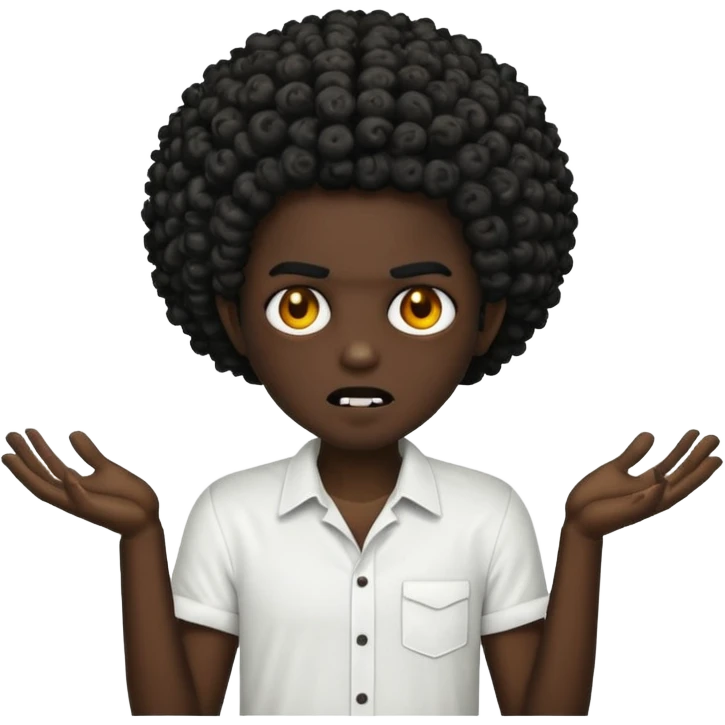 Make a image of a zombie with a curly temp fade Afro  make it like a emoticon not as scary make hair black and with a white shirt on emoji