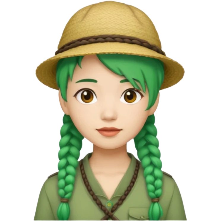 chinese green haired tourist with braids an hat emoji