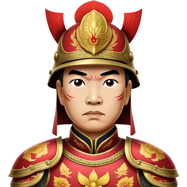 Trần Hưng Đạo – Cinematic Realistic Portrait of Trần Hưng Đạo, depicted as a revered Vietnamese general in traditional armor with a determined gaze, rendered with intricate historical textures and dynamic lighting that highlights his legendary martial spirit and leadership. emoji