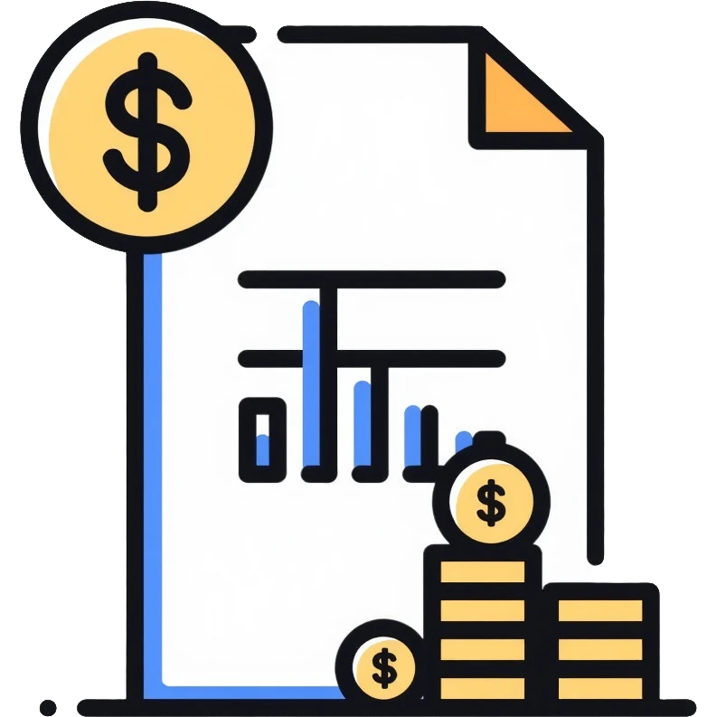 expense tracking app with dollar sign, charts, and coin stack emoji