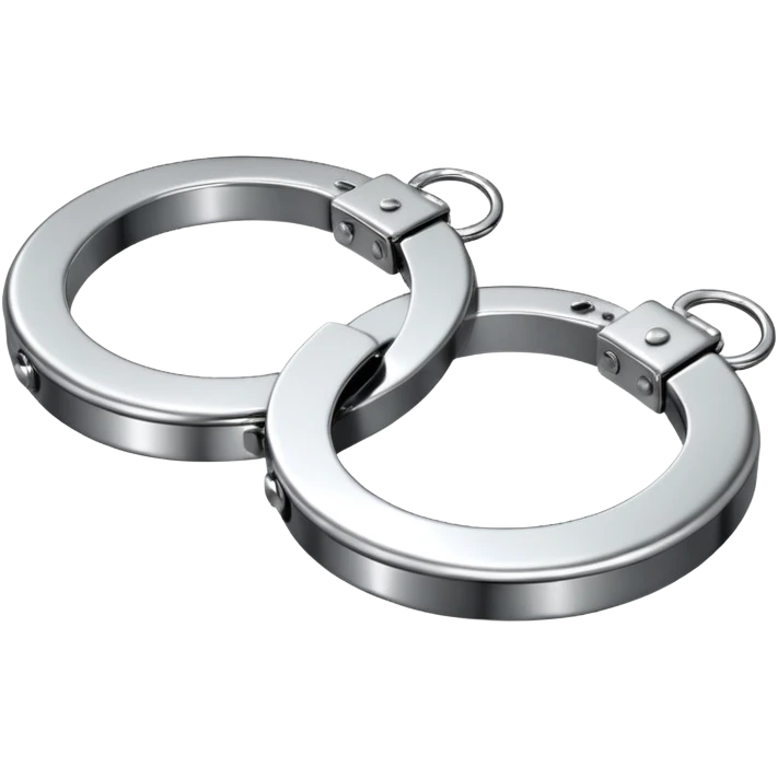 A pair of elegant handcuffs emoji made of silver chrome, smooth rounded design, glossy metallic reflections, luxury fetish aesthetic, minimal iOS emoji style, centered, clean white background emoji