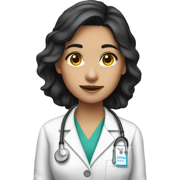 Medical student girl with dark hair and “Günay” name tag. emoji