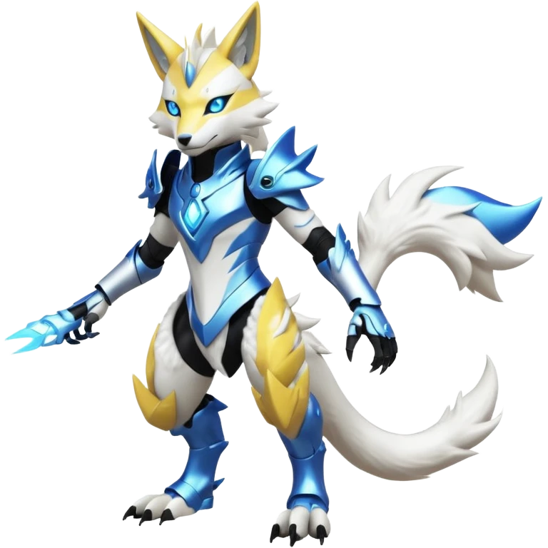 Modern White Albino Cyber Renamon-Zeraora full body emoji