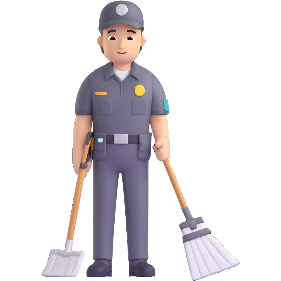 janitor wearing dark-grey custodian uniform emoji