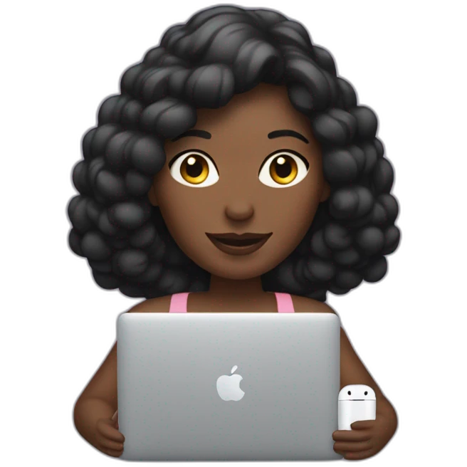 woman with macbook and airpods max  emoji