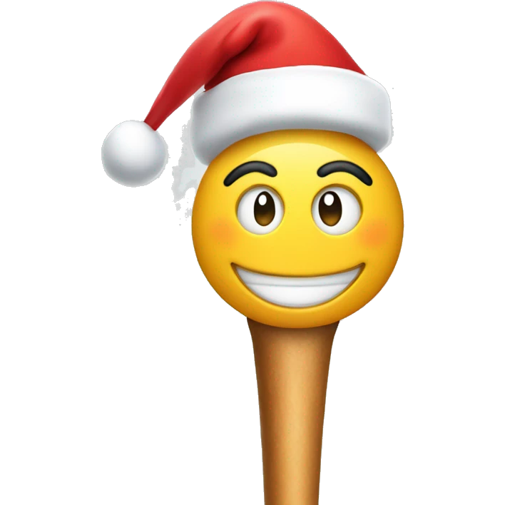 smiling emoji with santa's hat and christmas baton emoji