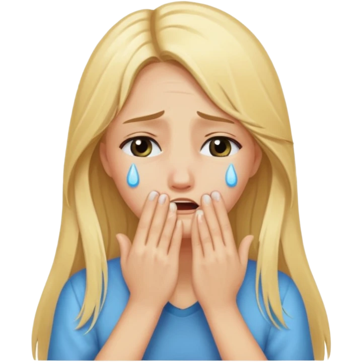long Blonde hair girl crying with hands covering face emoji