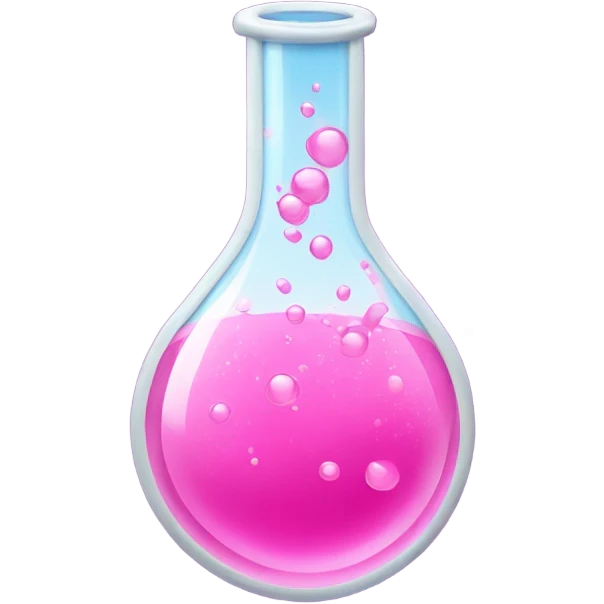 A chemical flask with pink liquid inside and bubbles emoji