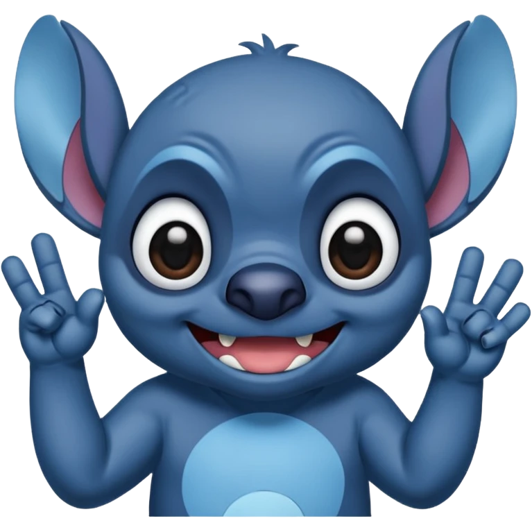 Tired looking stitch with dark circles around his eyes making a victory hand emoji