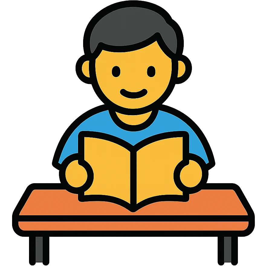 Student reading book at desk emoji