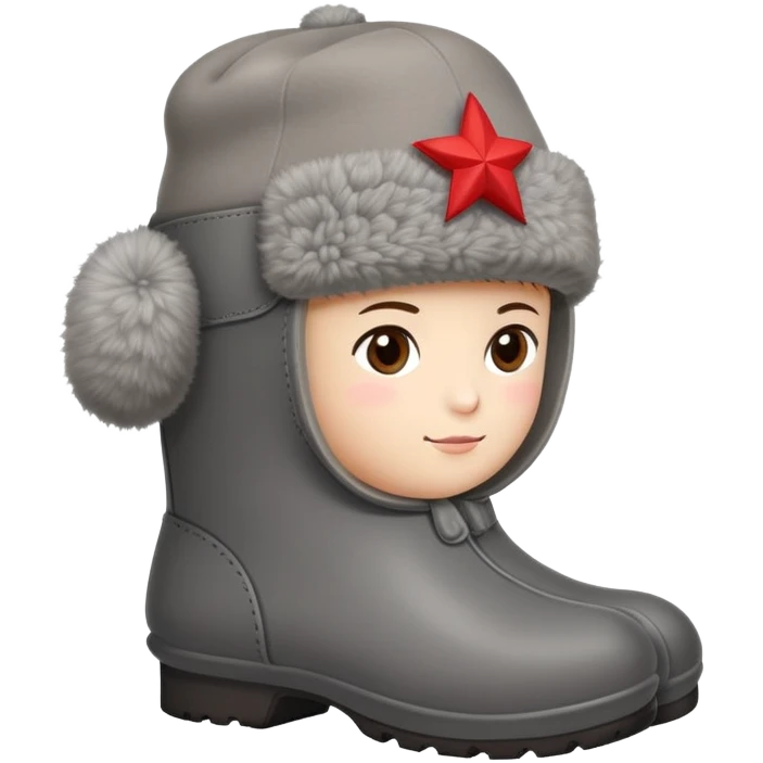 A cute traditional Russian felt boot (valenok) wearing a traditional Russian ushanka hat emoji