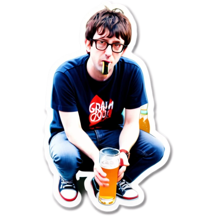 Blur guitarist Graham Coxon is drinking korean soju. emoji