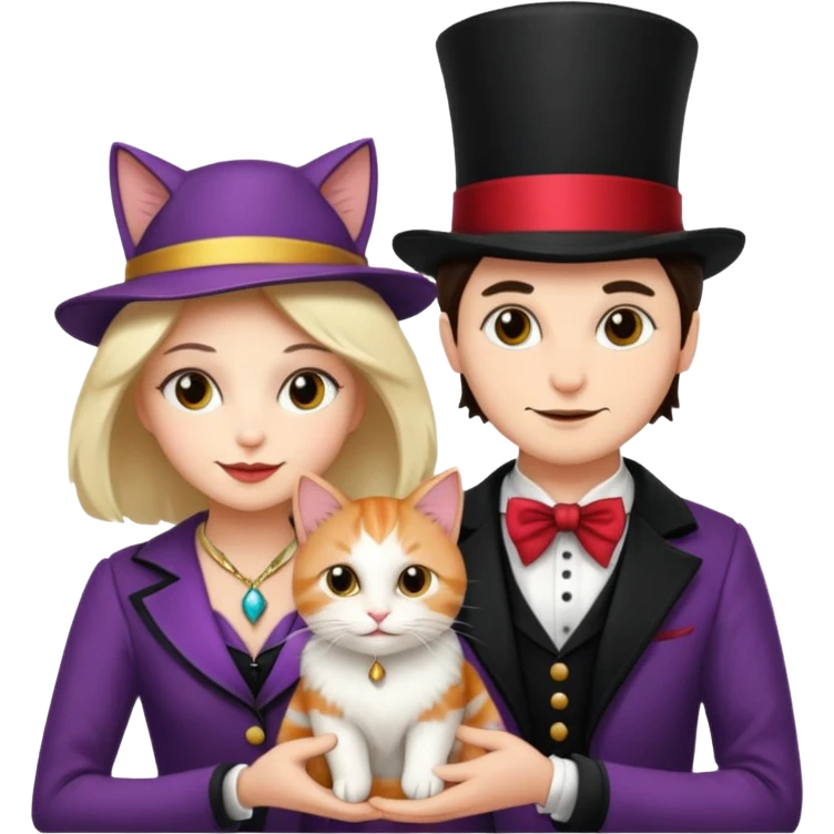 magician couple and their pet cat emoji