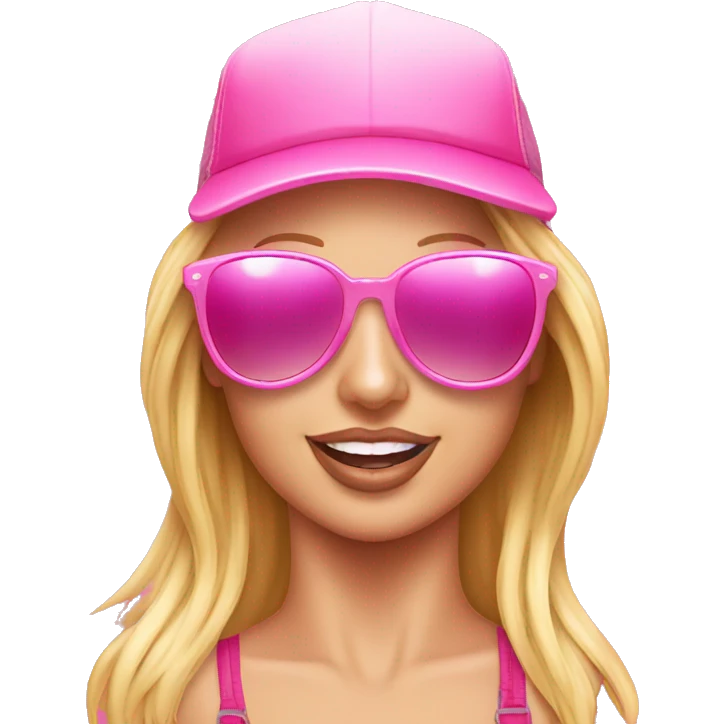 Britney Spears with trucker hat and pink sunglasses emoji