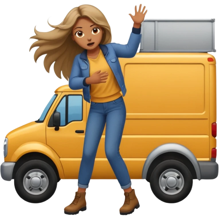 A truck hitting a girl and about to falling emoji
