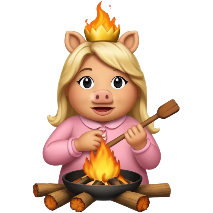 Miss Piggy roasting over a fire emoji