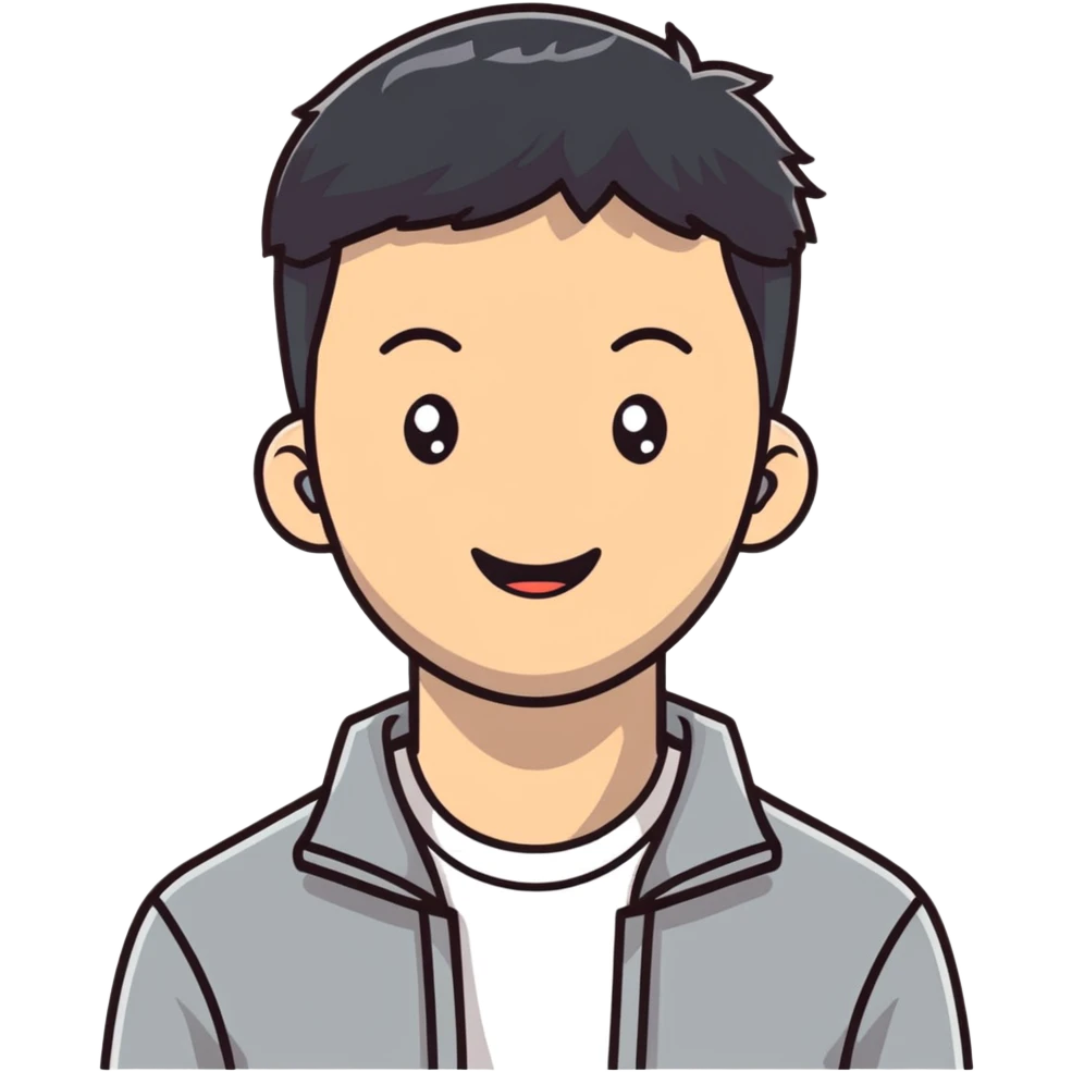 Friendly Korean man in casual clothes smiling emoji