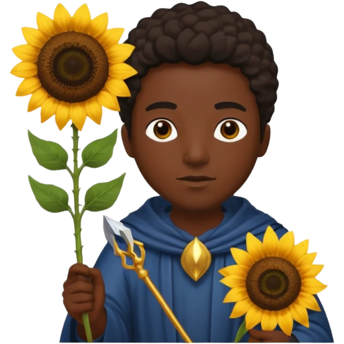 black god with sunflower, scepter, trident emoji