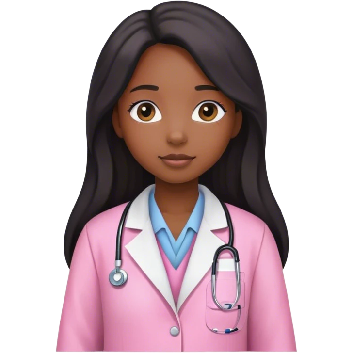 Black girl with long  hair is a scientist with pink lab coat emoji