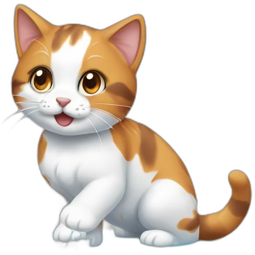 Calico Cat playing with water emoji